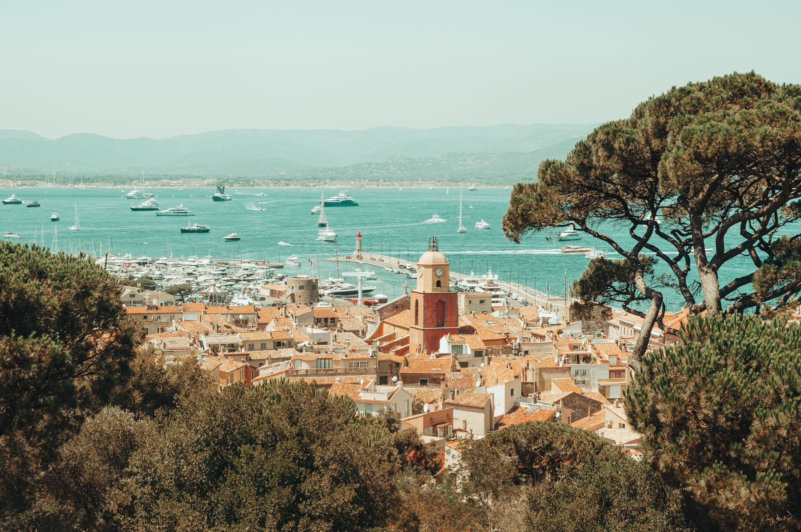 Saint-Tropez old town and its yacht-filled bay from the citadel