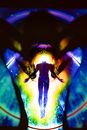 Woman in Black Brassiere and Panty With Blue and Purple Light