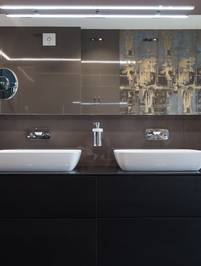 Layered vanity bathroom lighting