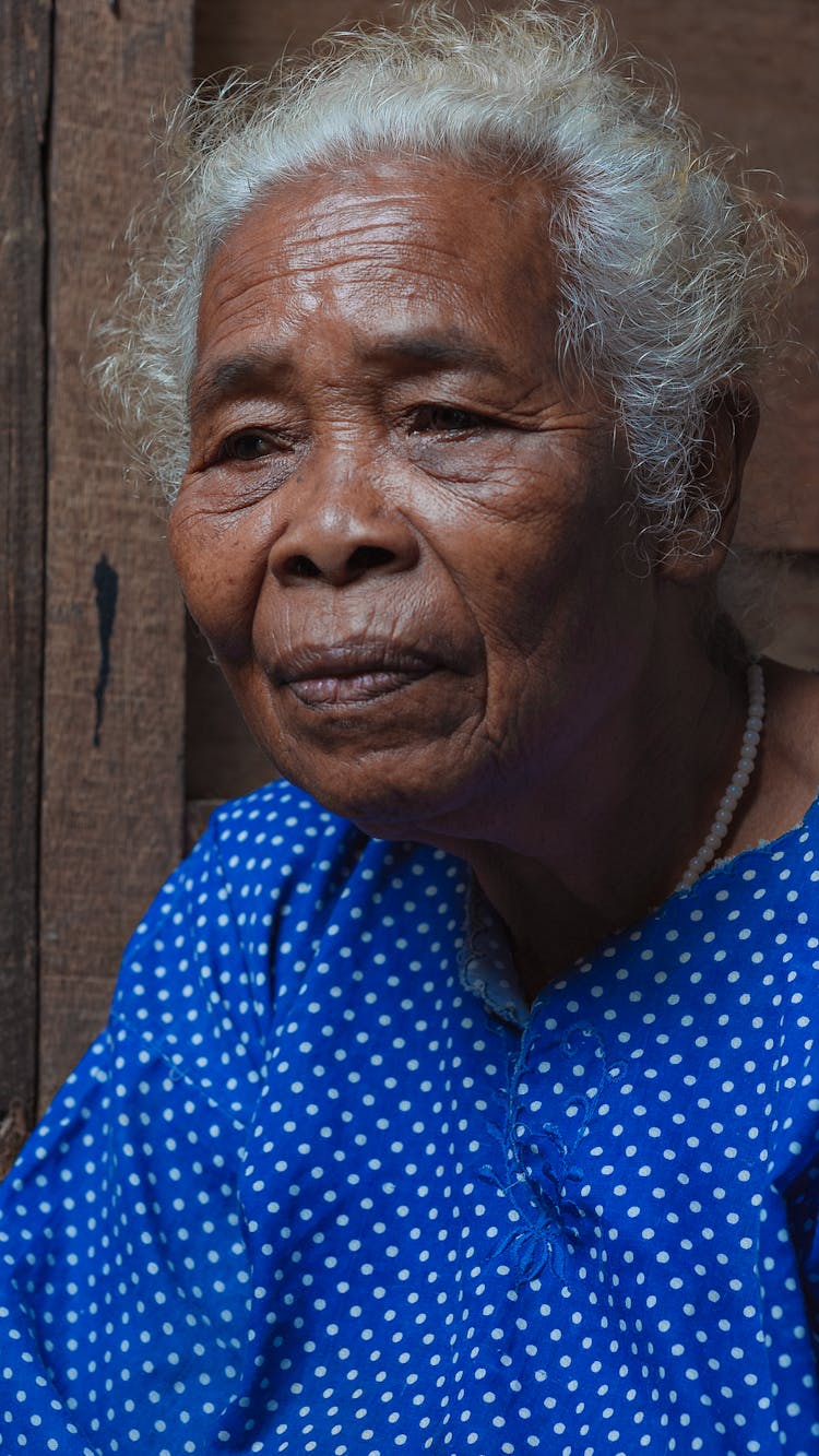 Senior Ethnic Woman In Wear With Dotted Pattern