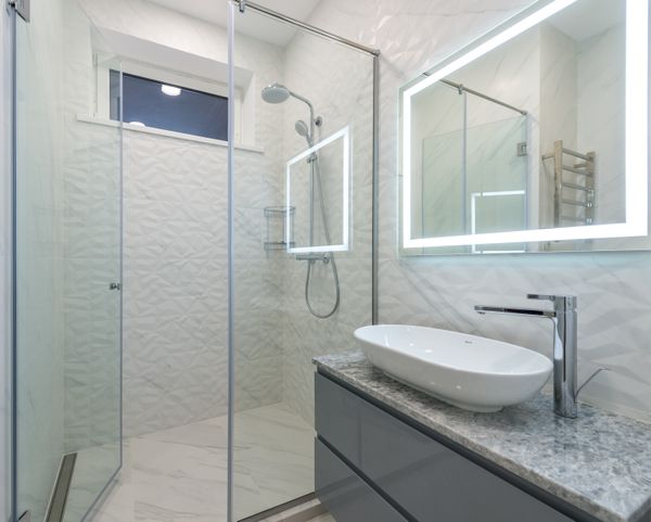 Midcentury updated shower Palm Springs