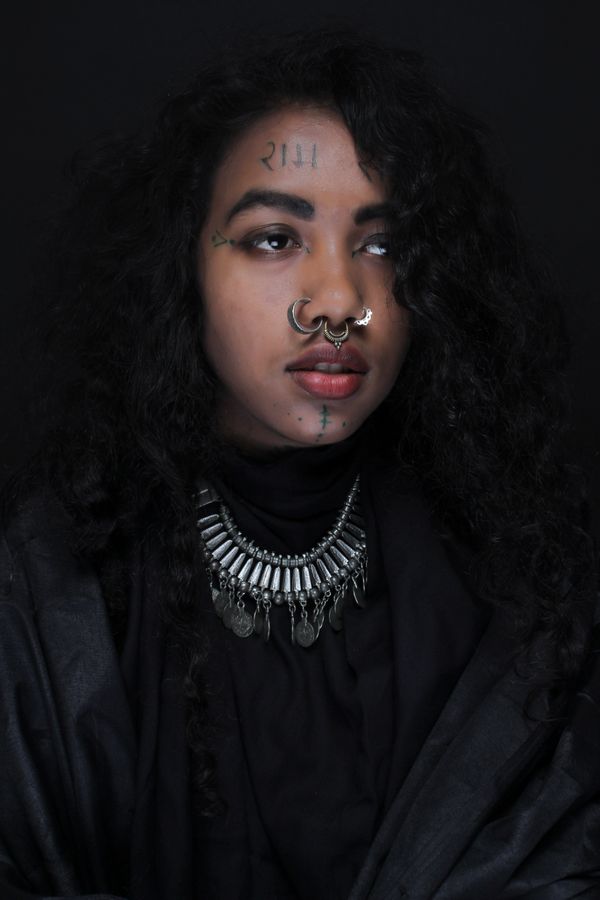 Septum piercing close portrait