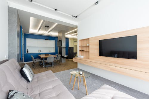 Spacious flat divided into kitchen and living room