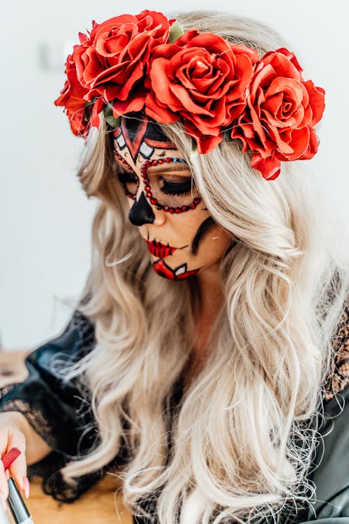 Woman With Flower Headdress and Face Paint