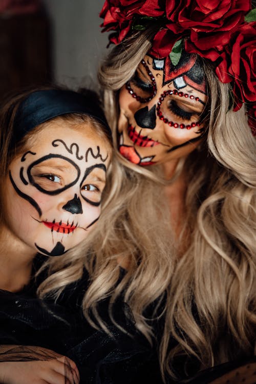 Free A Mother ad Daughter Wearing Creepy Art Makeup Stock Photo