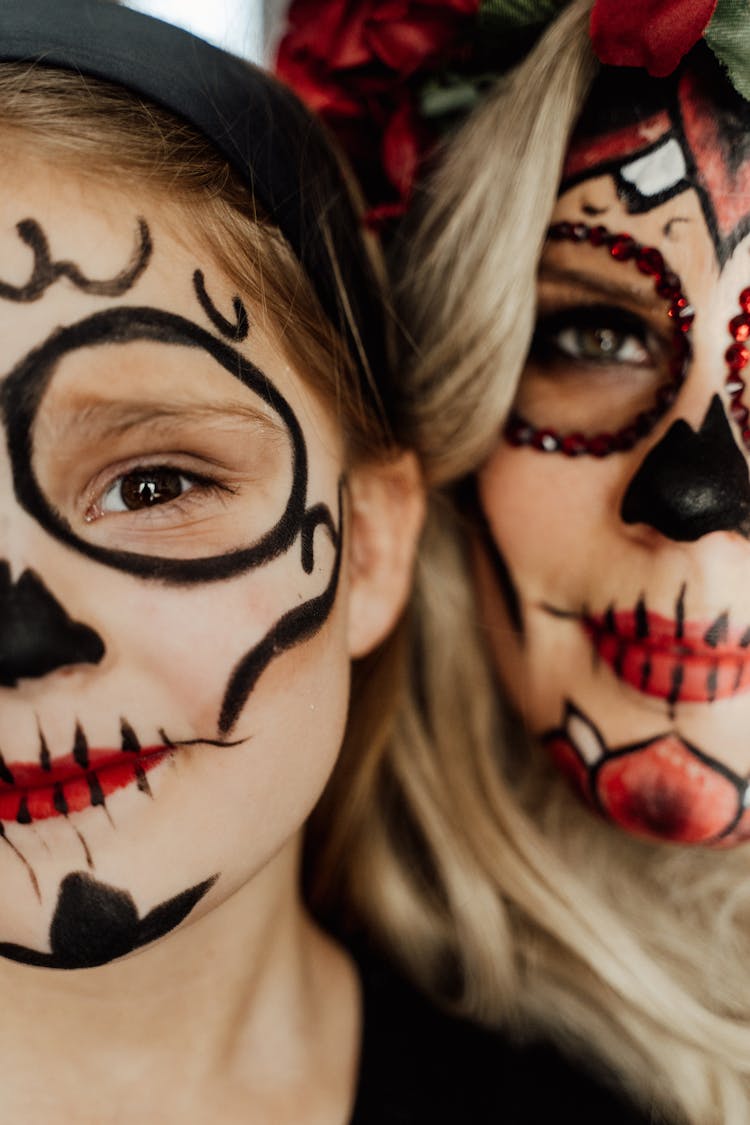 Mother And Daughter With Halloween Makeup