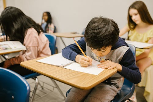 Free Boy Studying and Doing His Homework Stock Photo