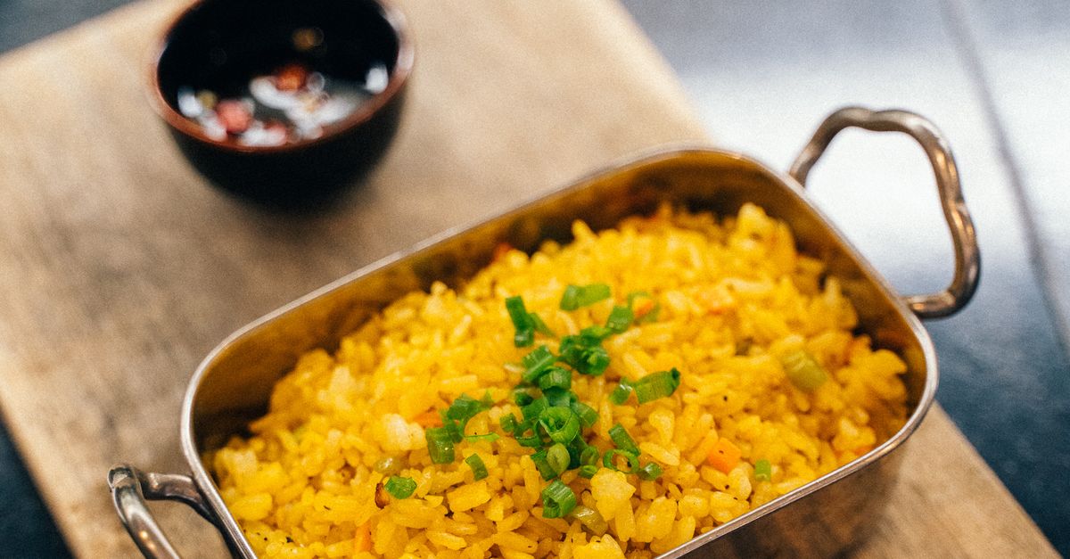 Yellow Frid Rice Yellow Fried Rice in Metal Tray · Free Stock Photo