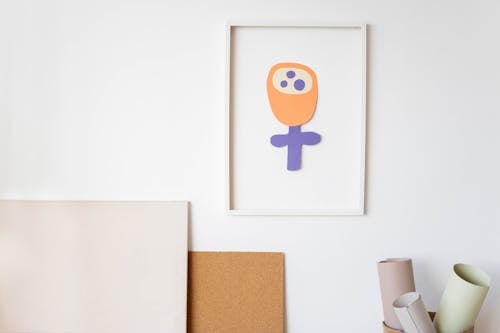 Free Child's Artwork in Picture Frame Stock Photo