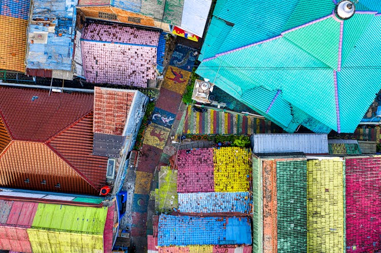 Colorful Roofing Of Houses And Streets In A Community