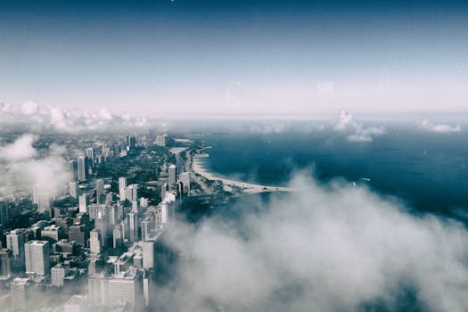 Stunning aerial view of Chicago's skyline with Lake Michigan in the background, captured on a clear day.