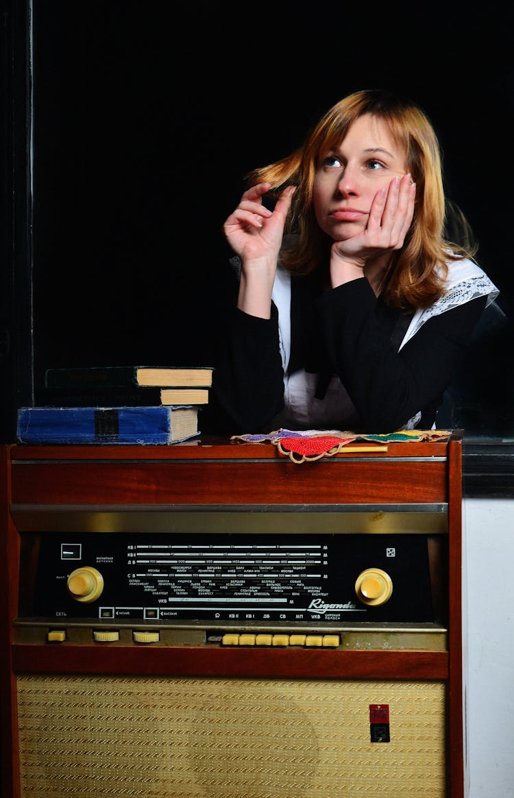 Pensive Woman Wearing Soviet School Uniform