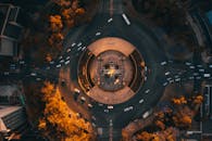 An Aerial Photography of Moving Cars on a Roundabout