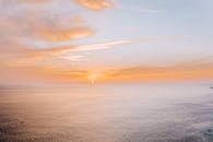 海洋上空美丽的空中日落，展现出鲜艳的色彩和平静的海浪