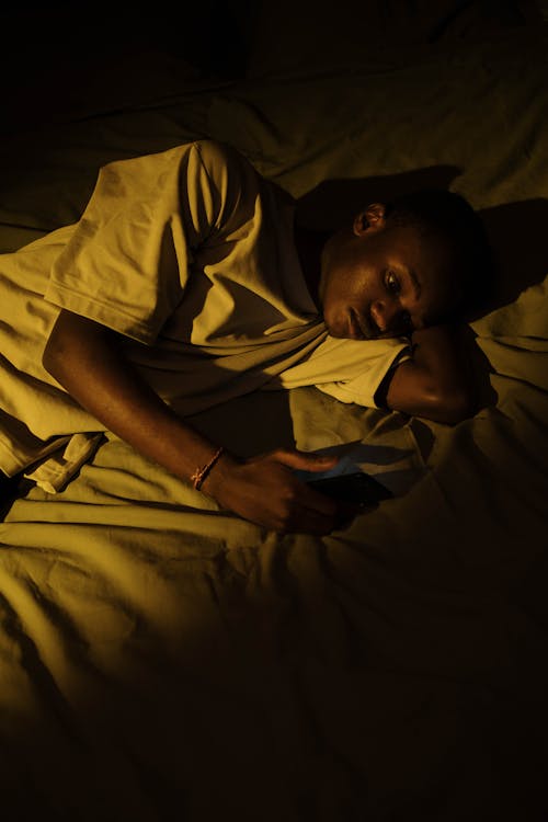 Free Young Man Can Not Sleep At Night Stock Photo