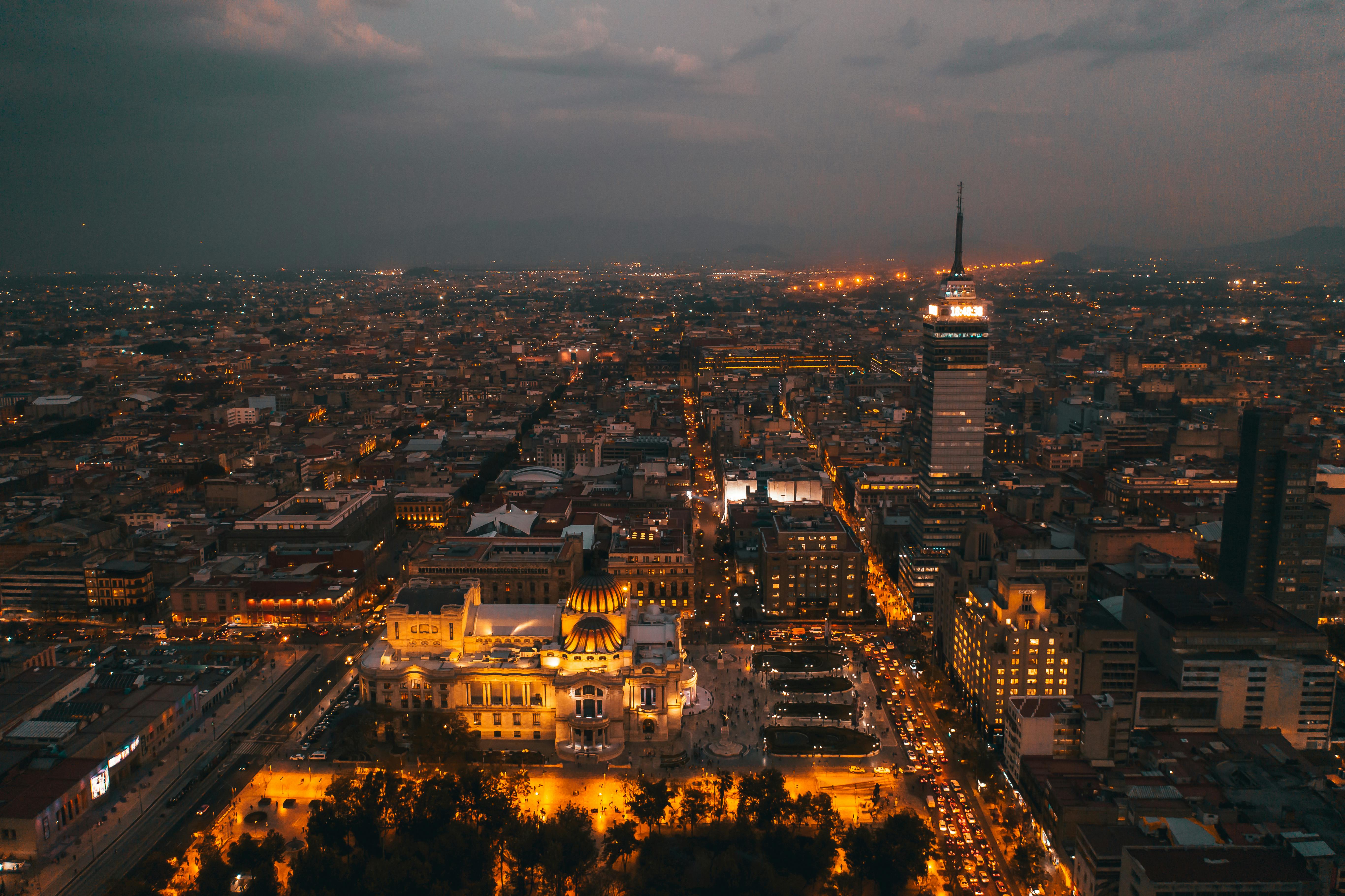 aerial view of city during night time