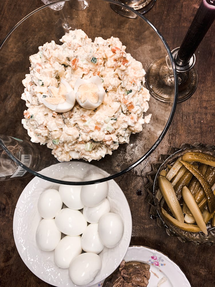 Salad With Eggs On Table