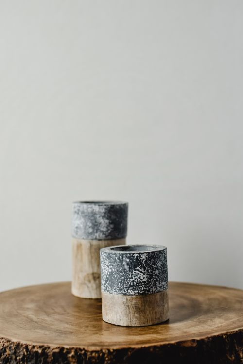 Free Elegant japandi style candle holders showcased in a minimalist setting. Ideal for interiors. Stock Photo