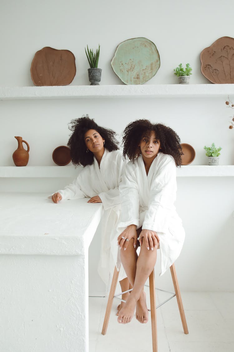 Sisters In Their Bathrobes 