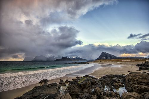 Free Stunning view of Nordland coast with dramatic skies, mountains, and sea. Stock Photo