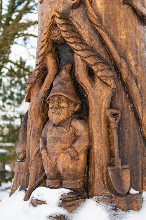 Close-up of a Gnome Wood Carving