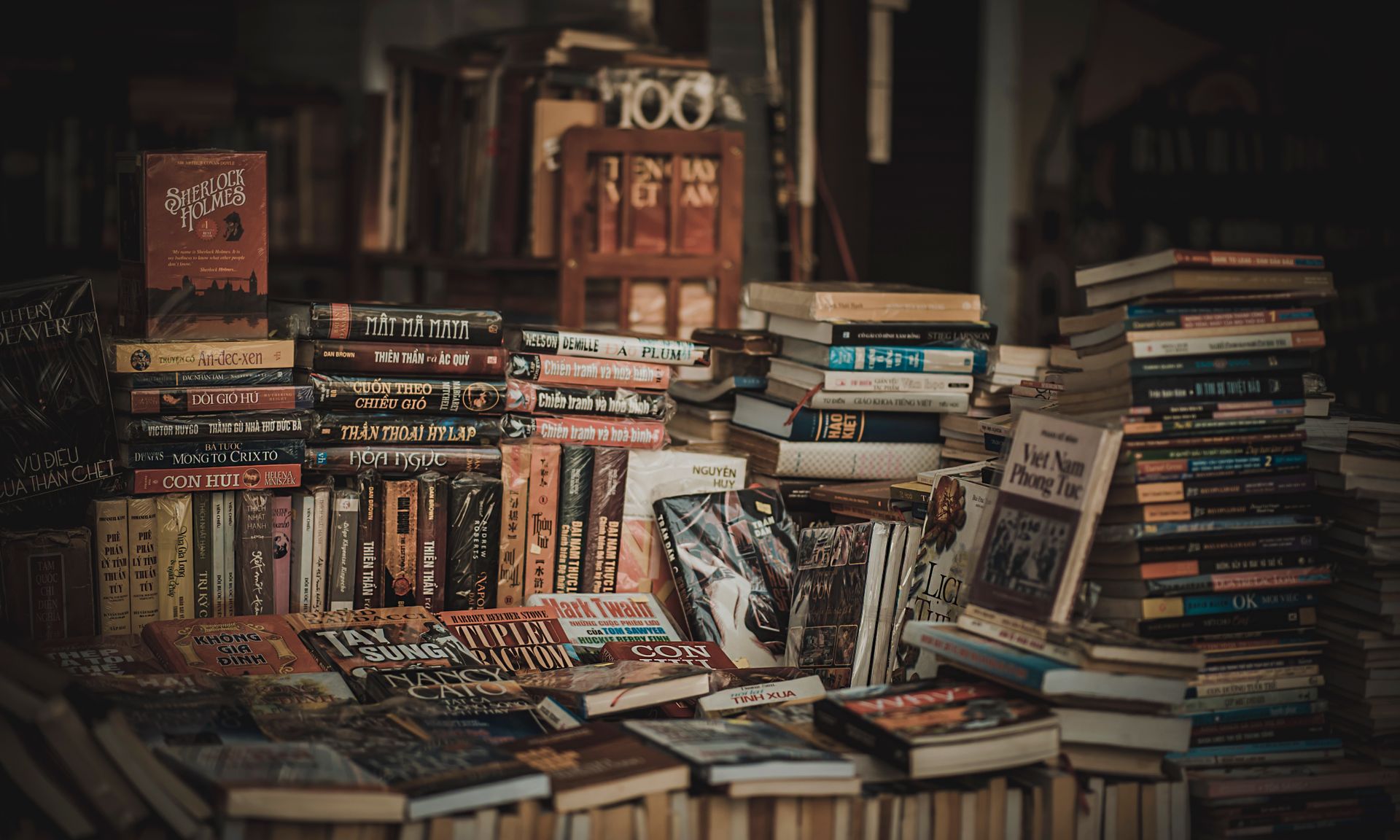 Stack of books on the counter