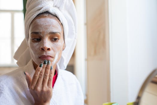 Woman applying face cream in bathroom, part of her daily skincare routine.