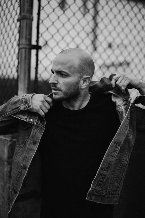 Fine Looking Man in Black Crew Neck Shirt and Denim Jacket