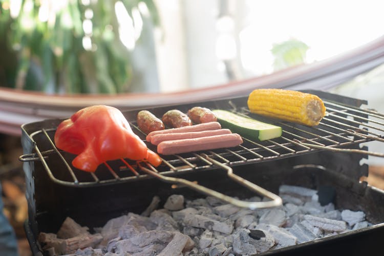 Meat And Vegetables On Grill