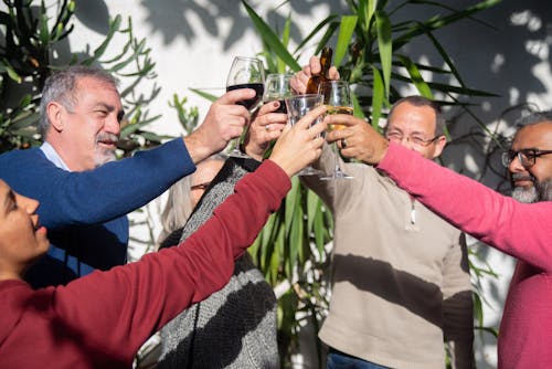Free Photograph of a Group of Seniors Toasting Their Drink Stock Photo