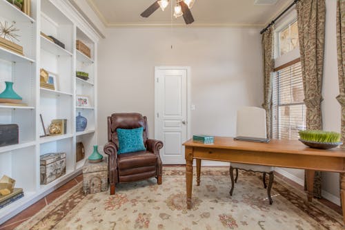 Free stock photo of book shelves, decor, desk