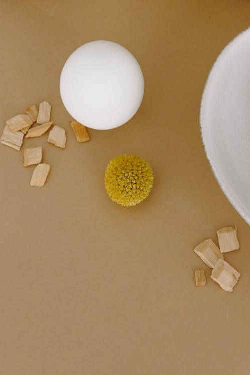 Overhead Shot of a White Egg Near Woodchips