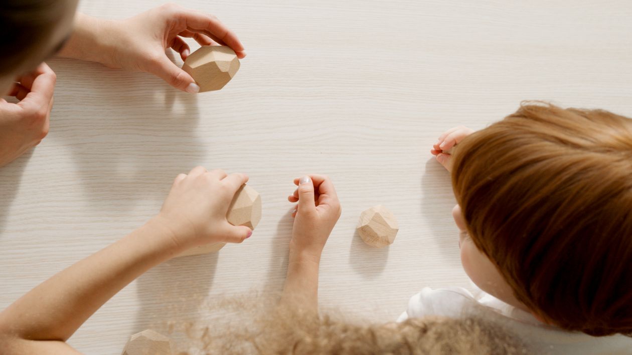 Wooden building blocks on a table