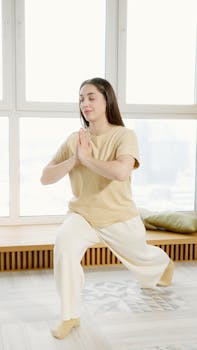 Woman in a relaxation pose during a yoga session in a bright, modern indoor setting.