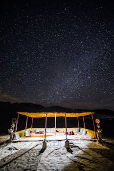 在壮丽的星空下，舒适的沙漠营地是放松和观星的理想选择