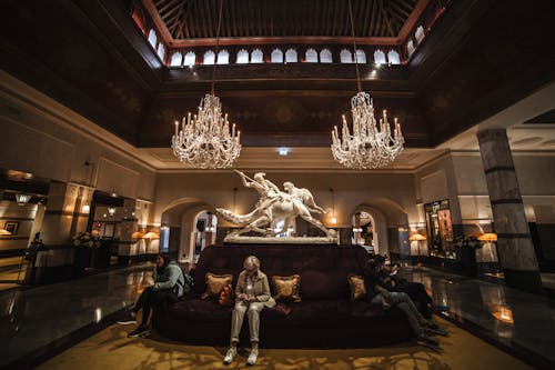 Spacious lobby interior of luxury hotel