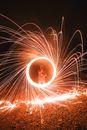 Anonymous person performing firework in darkness