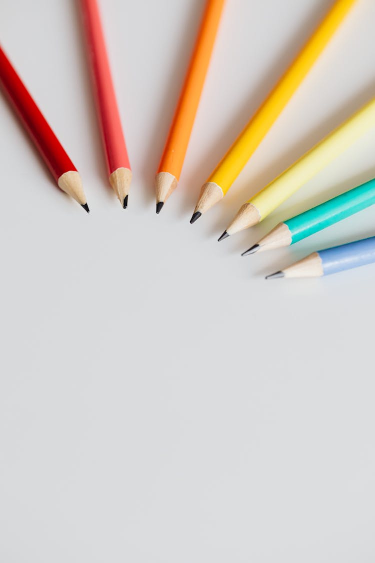 Colorful Graphite Pencils On A White Surface