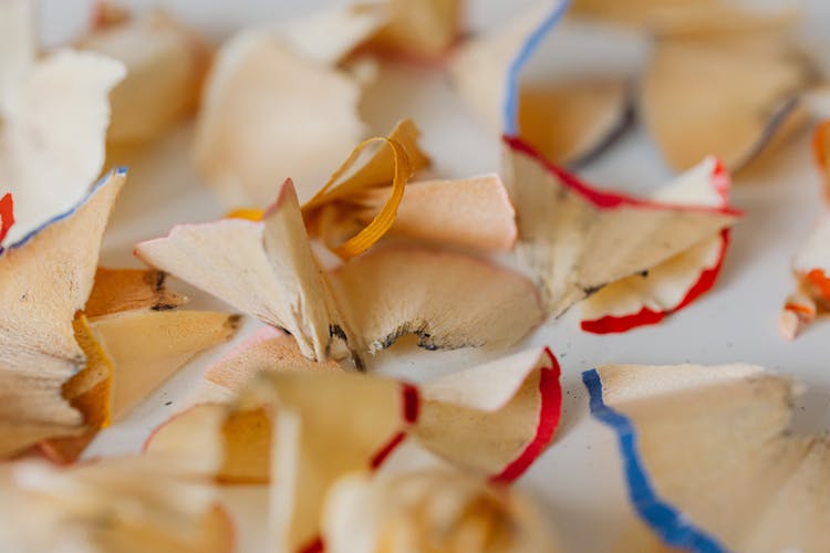 Close-up Of Pencil Shavings On White Background