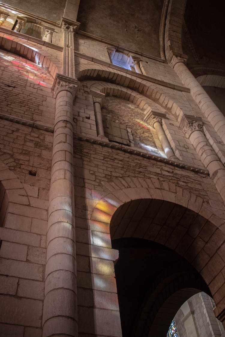 Low Angle Shot Of A Castle Interior 