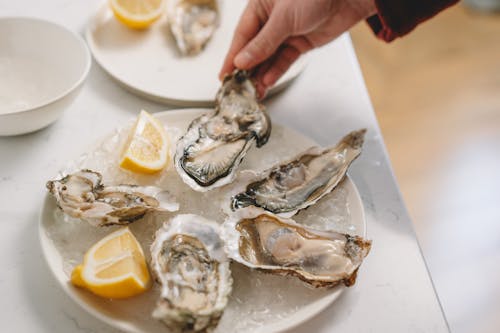 Oysters and Lemon on the Plate