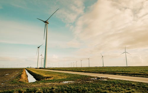 Energia Do Moinho De Vento Em Campo De Grama Verde