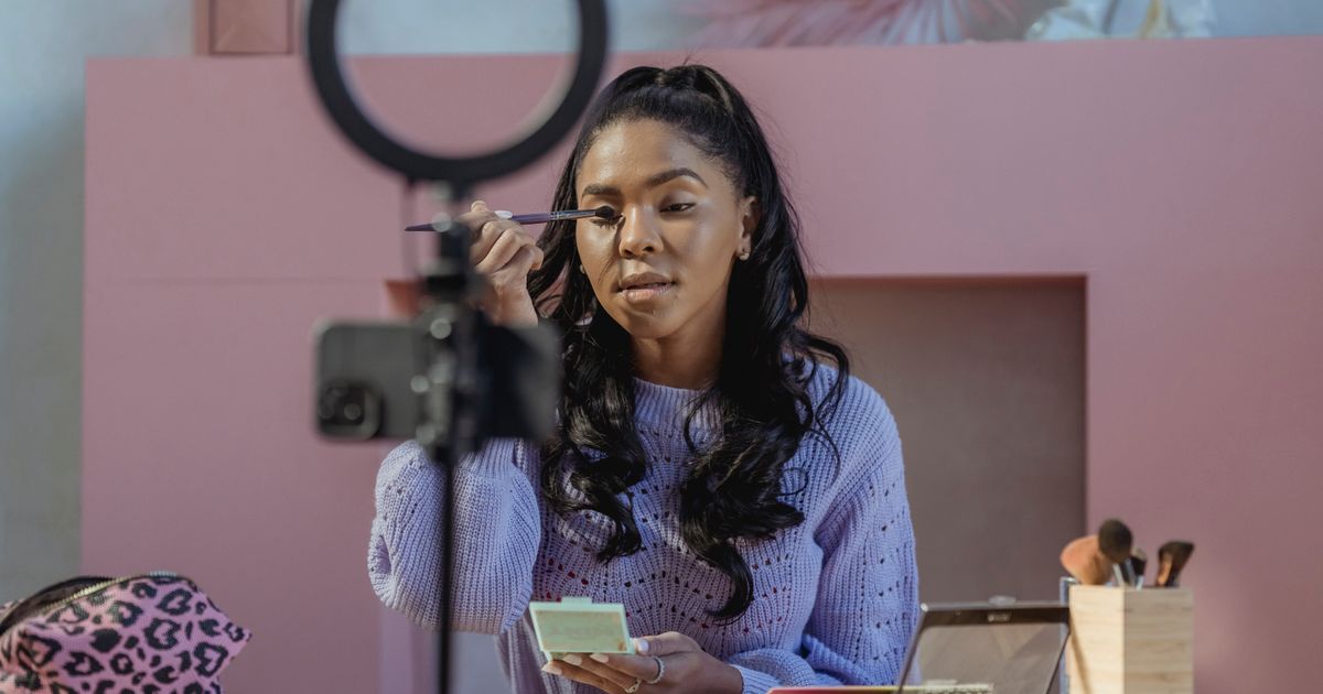 Beauty creator filming a tutorial for TikTok Shop