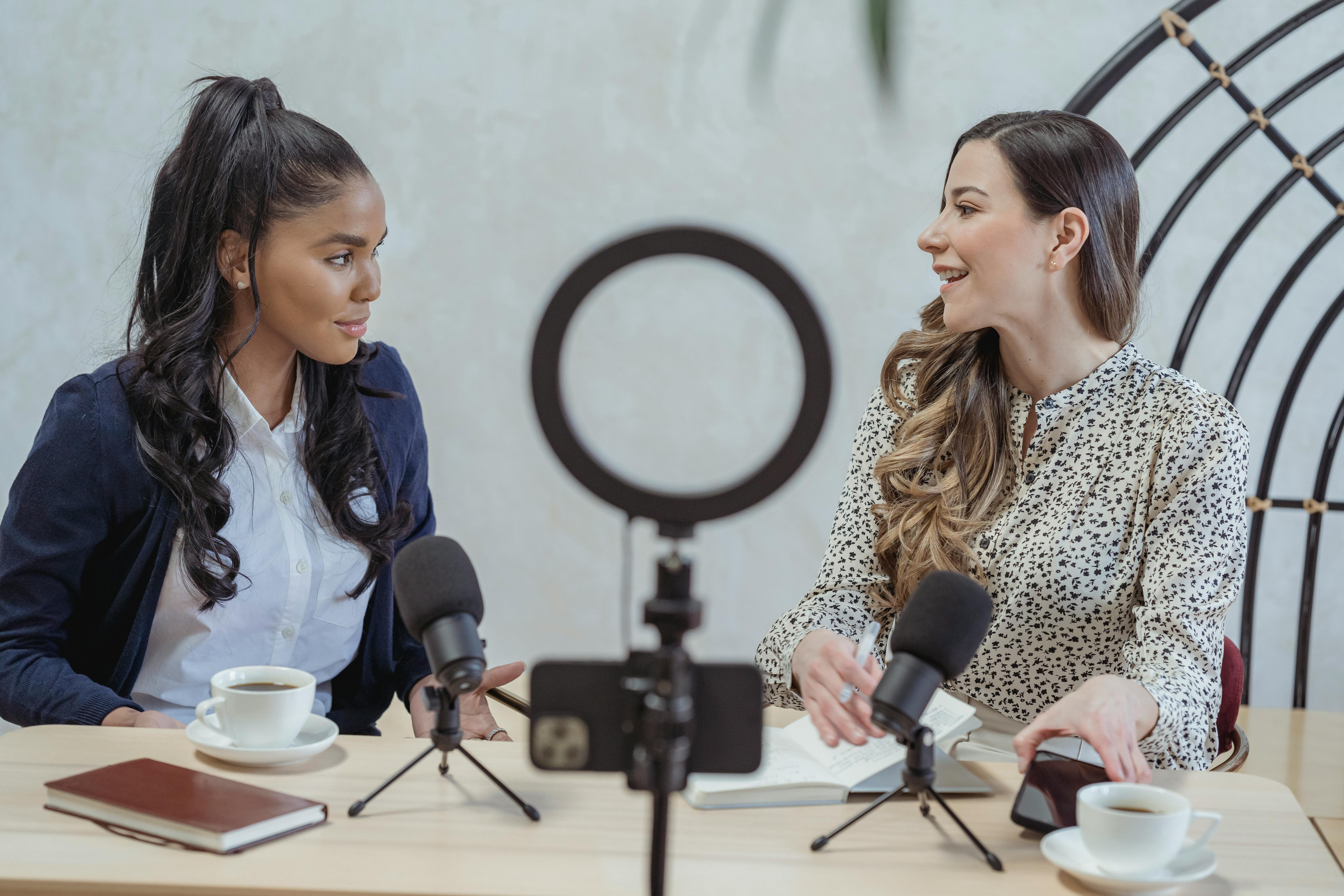 Woman being interviewed on camera