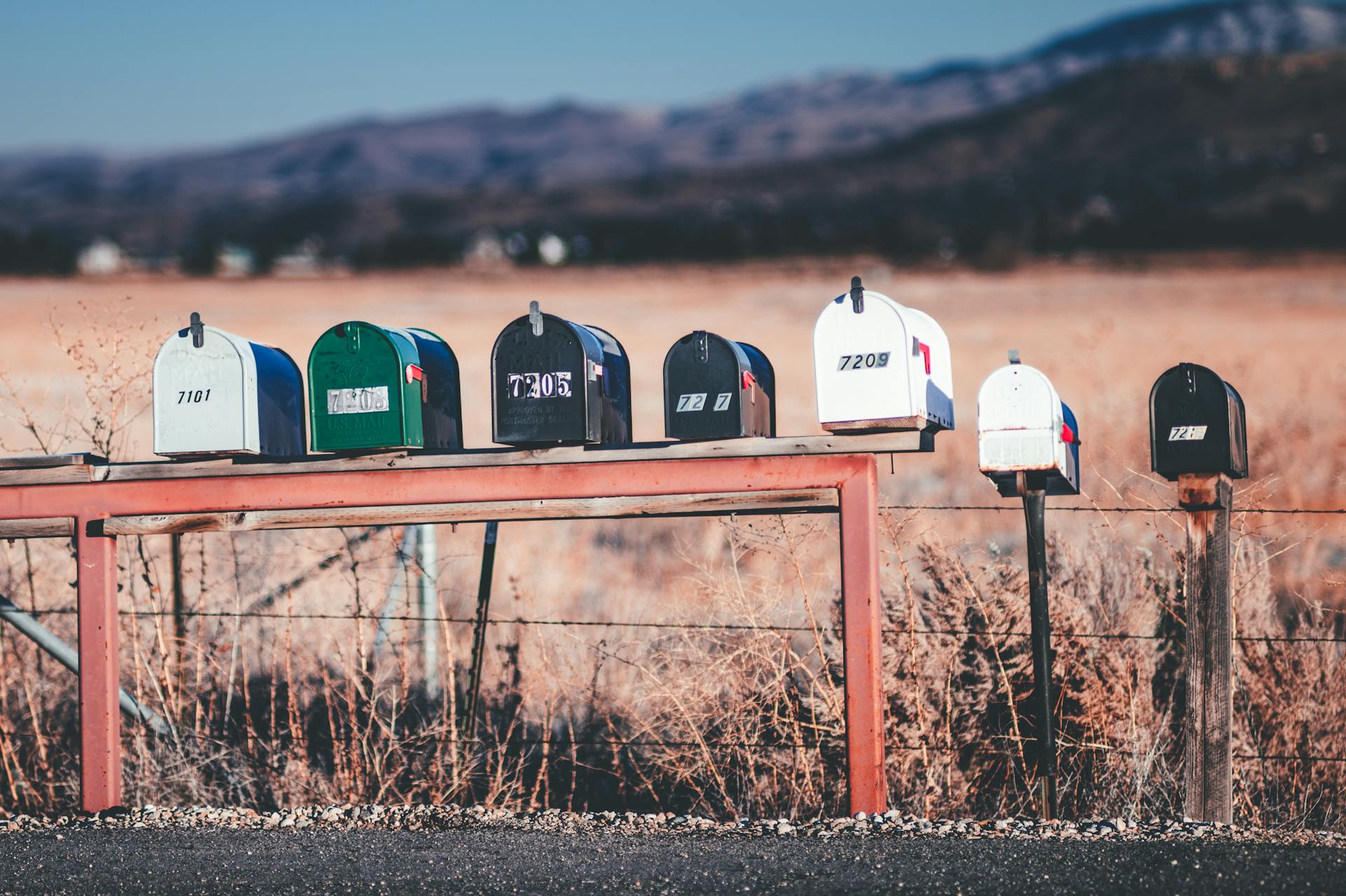 Metal mailboxes in countryside