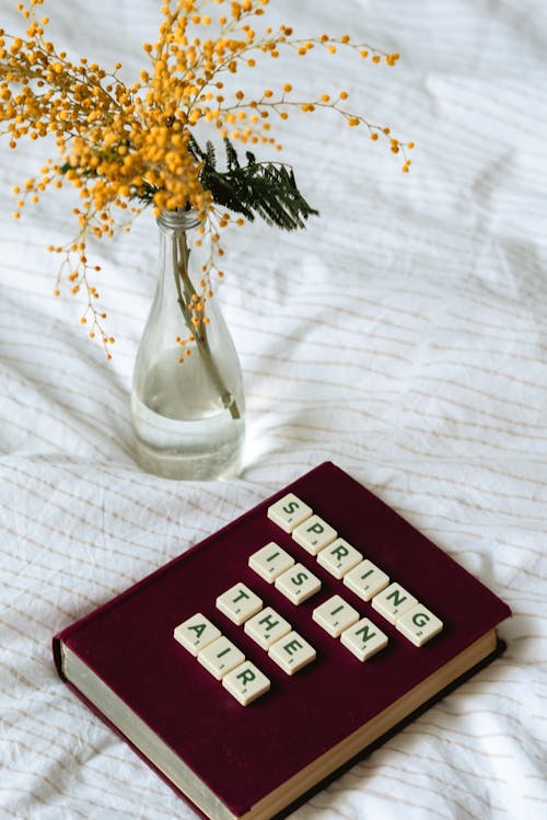 Free Letter Tiles on a Book Stock Photo
