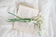 Overhead Shot of White Flowers on a Book