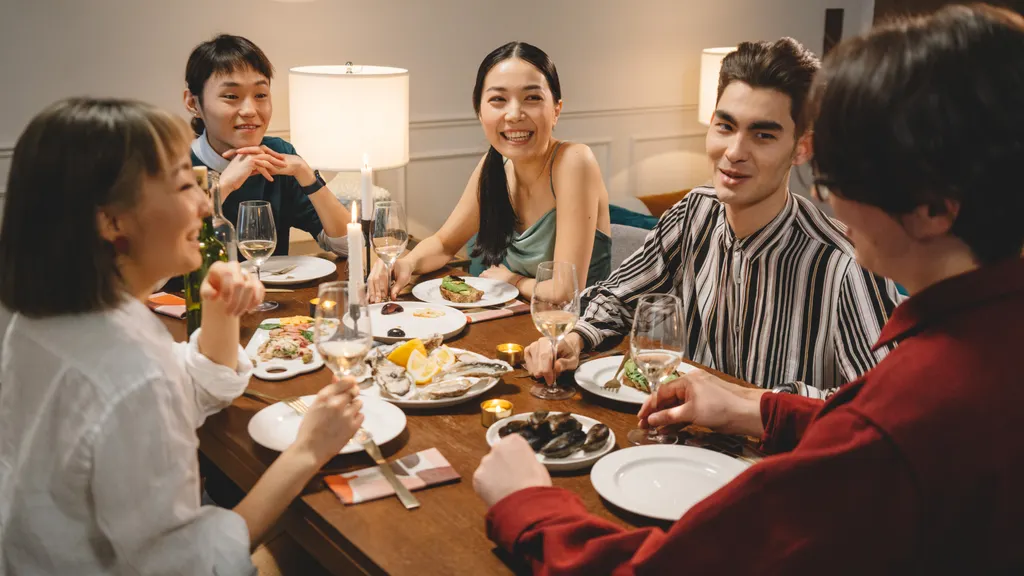 A group of friends having dinner together