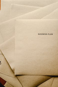 Close-up of a business plan envelope in a minimalist setup, ideal for startup presentations.