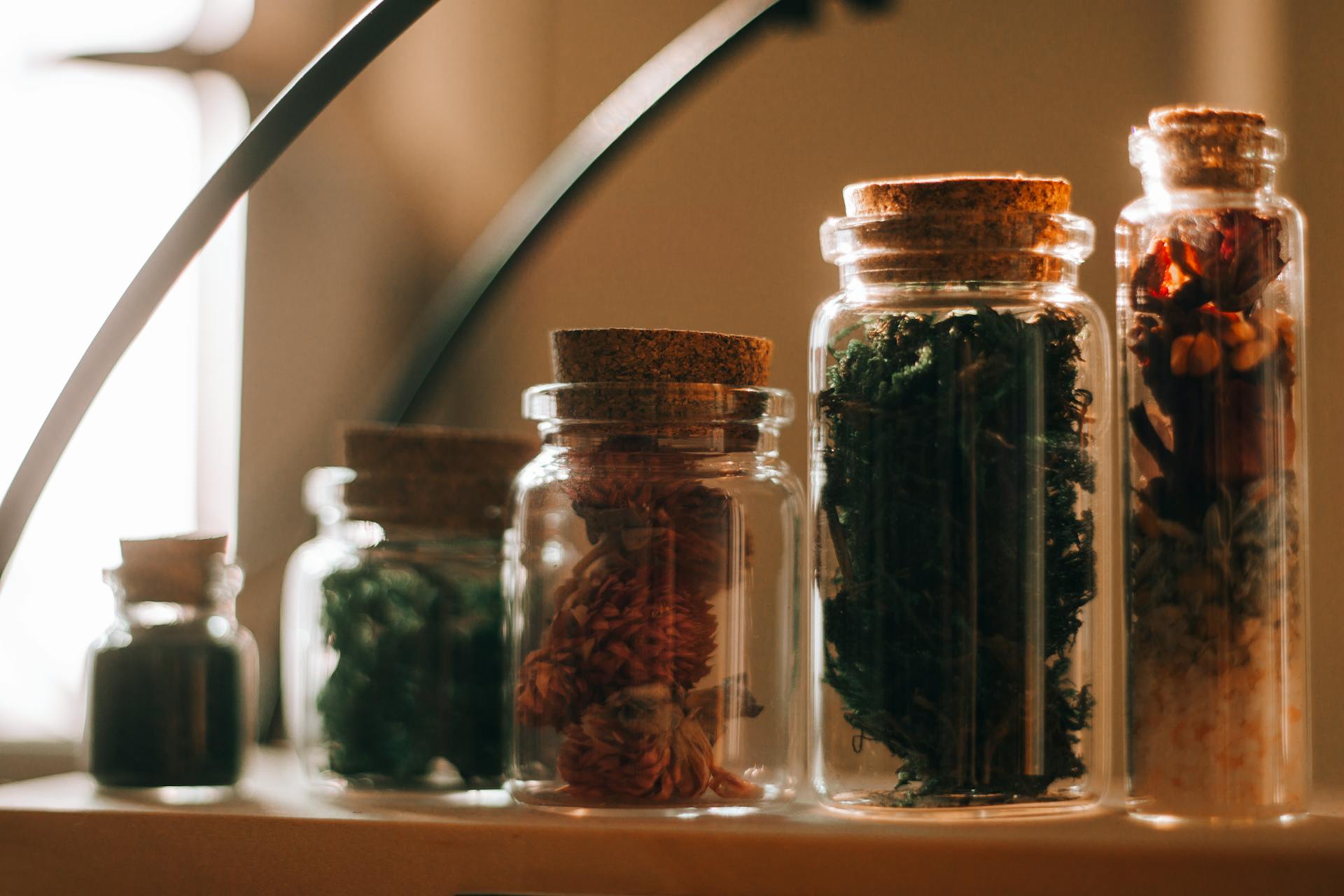 Lines of Bottles with Spices